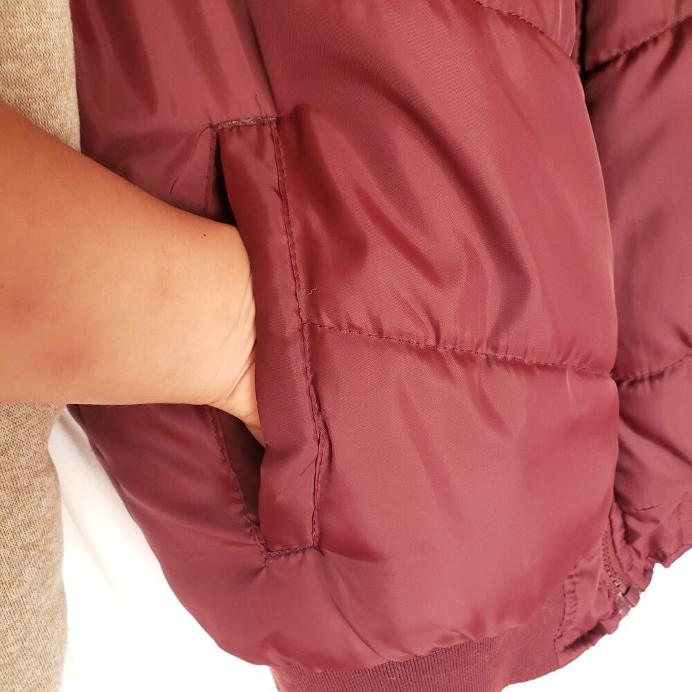 Aeropostale Beige Maroon Hoodie Varsity Bomber Quilted Zipper Jacket Size Large - Picture 14 of 16